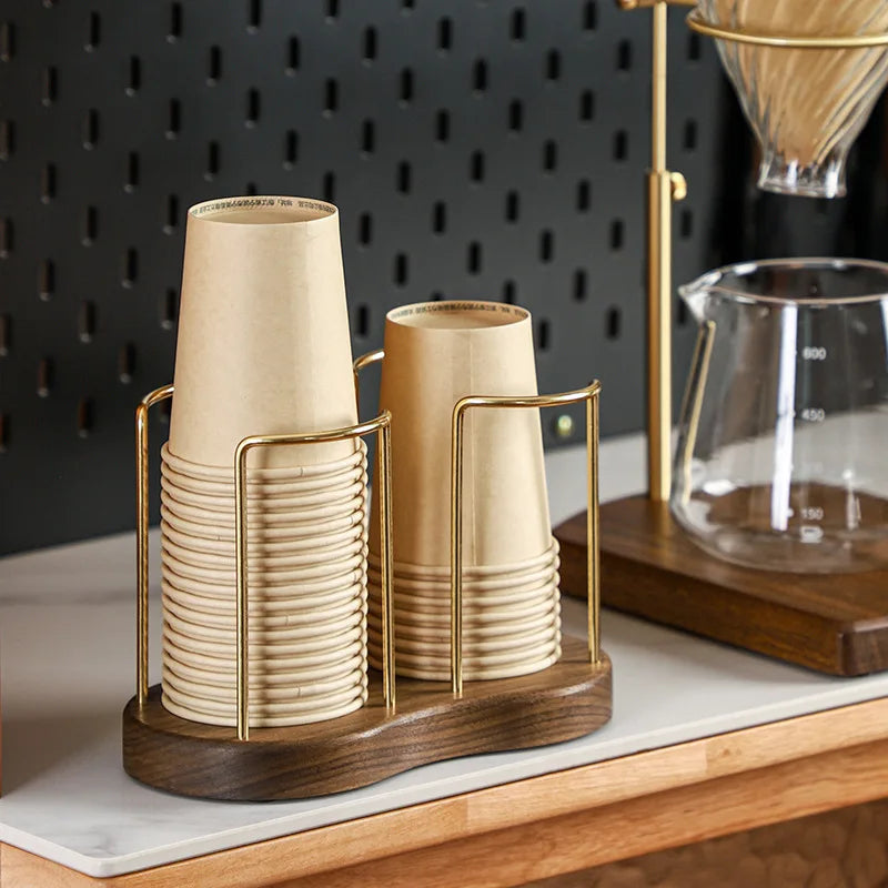 Wood Brass Cup Rack