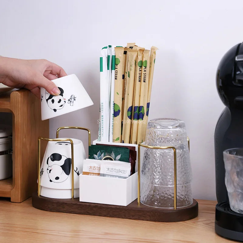 Wood Brass Cup Rack